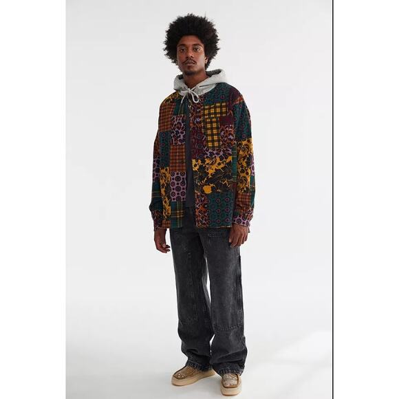 Urban Outfitters Men's Hooded Patterned Corduroy Overshirt Multicolor Size M - Picture 2 of 9